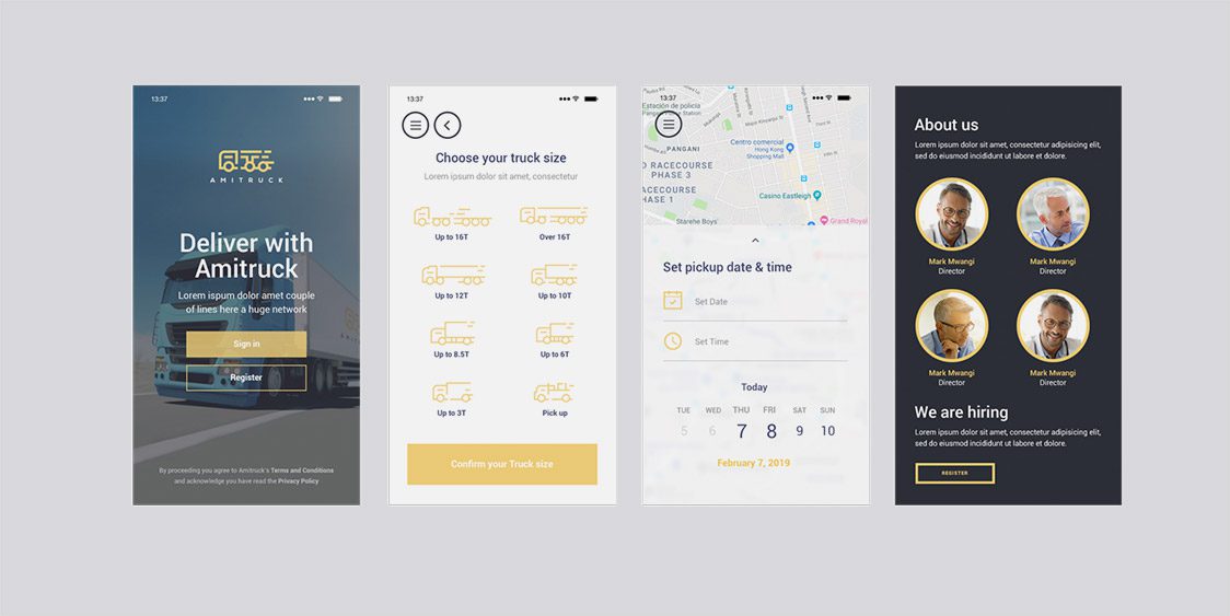 Amitruck Mobile App Screen Designs