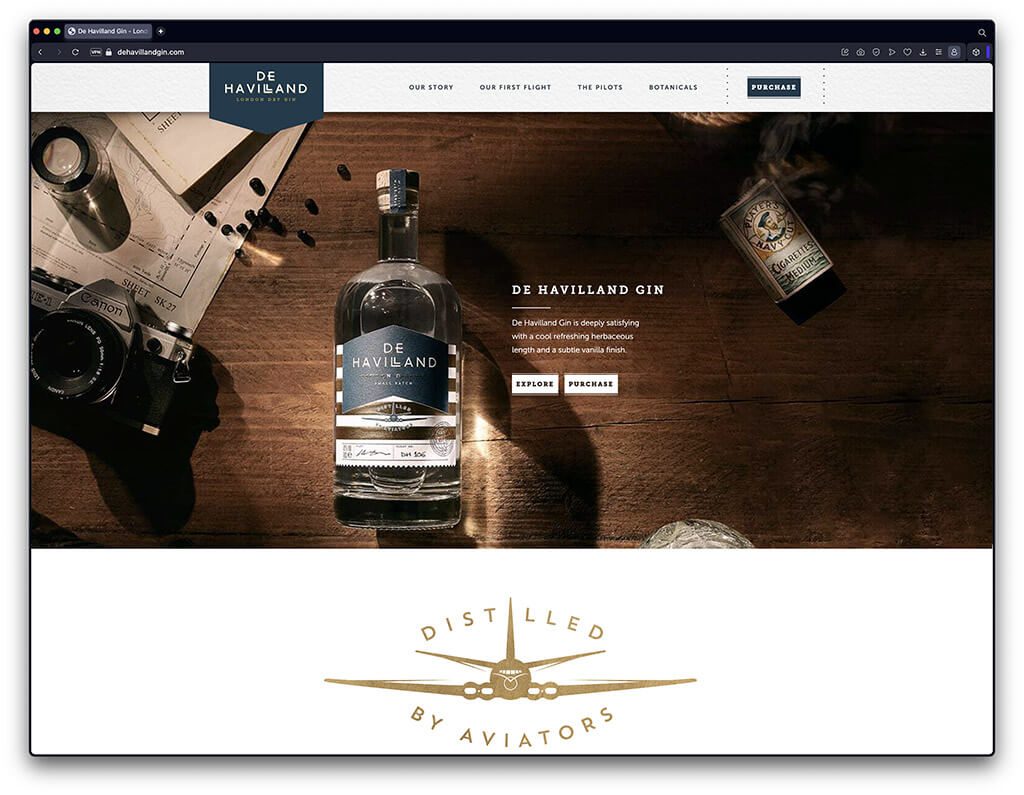 De Havilland Gin ecommerce website