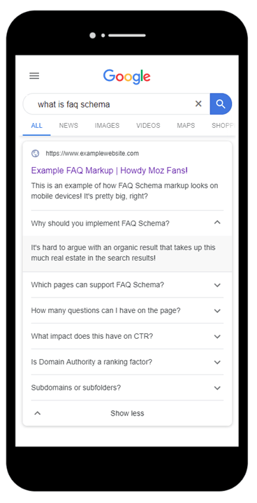 FAQ schema tags in Google SERPs