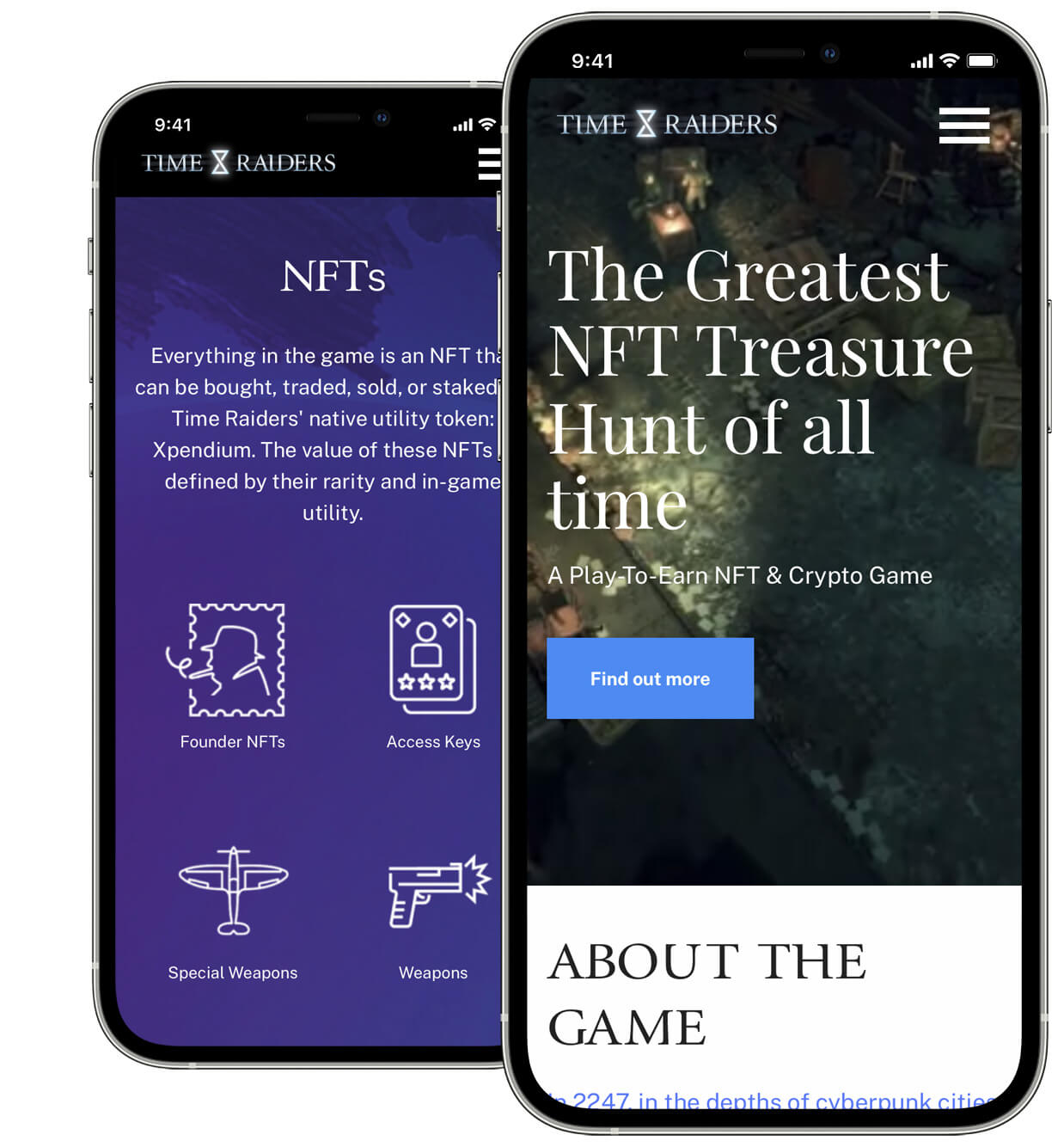 Time Raiders NFT Game Responsive Website Design